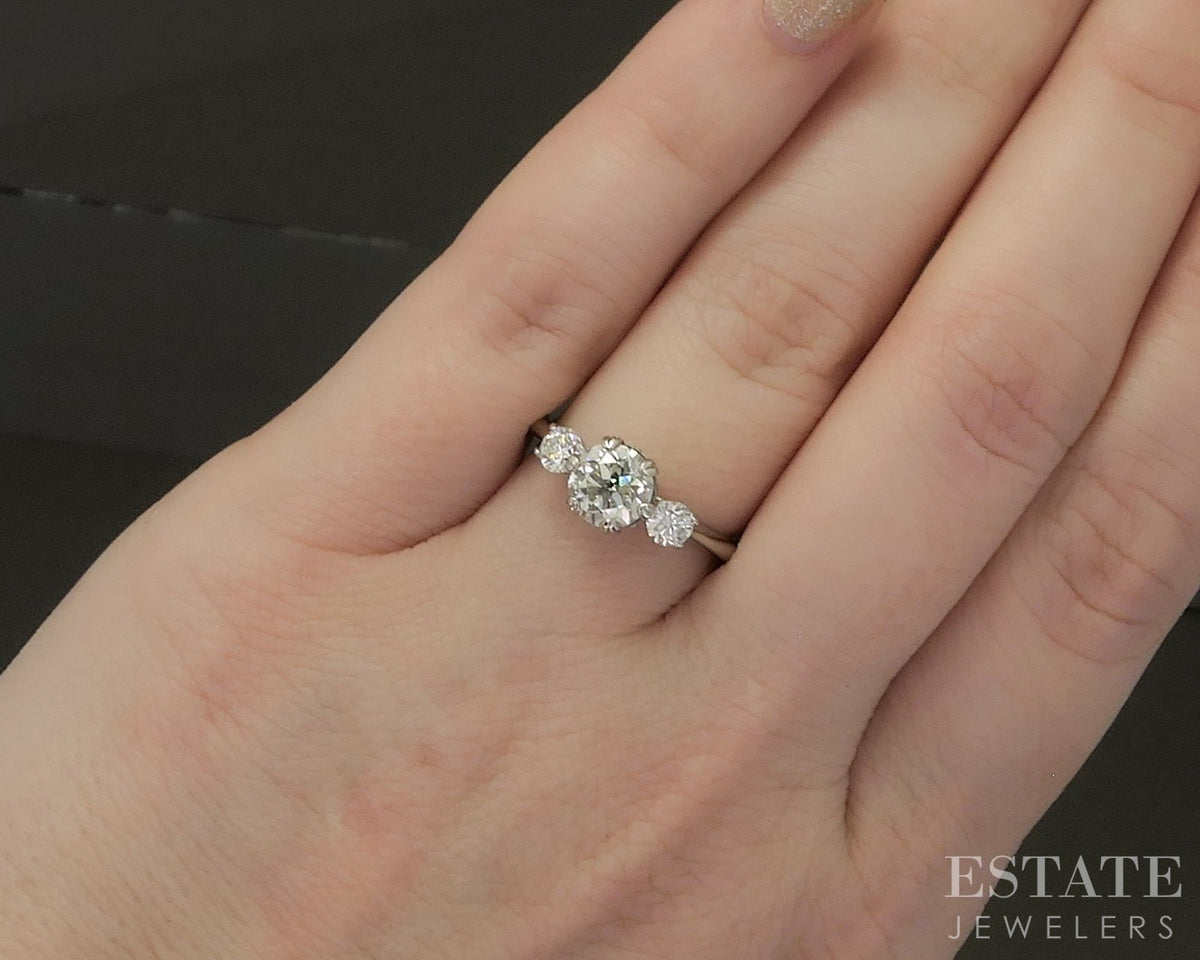 18k White Gold OEC Natural 1.40ctw Diamond Three Stone Engagement Ring 3g p24900