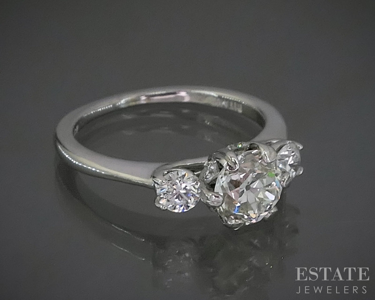18k White Gold OEC Natural 1.40ctw Diamond Three Stone Engagement Ring 3g p24900