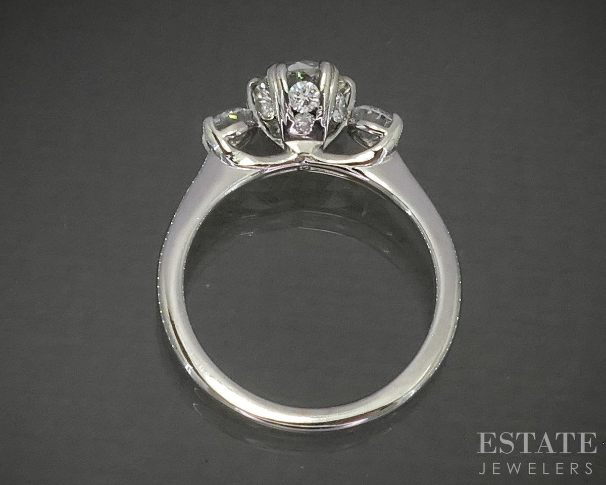 18k White Gold OEC Natural 1.40ctw Diamond Three Stone Engagement Ring 3g p24900