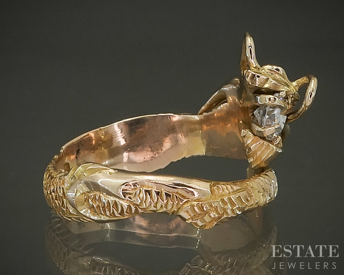 Vintage 14k Yellow Gold Natural Emerald & Diamond Dragon Wrap Ring 5.7g p27468