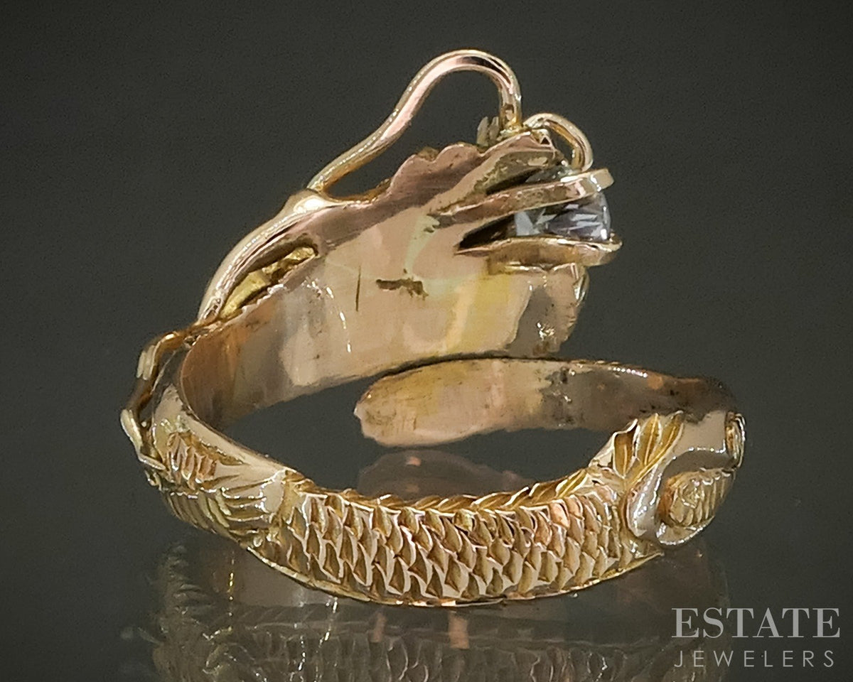 Vintage 14k Yellow Gold Natural Emerald & Diamond Dragon Wrap Ring 5.7g p27468