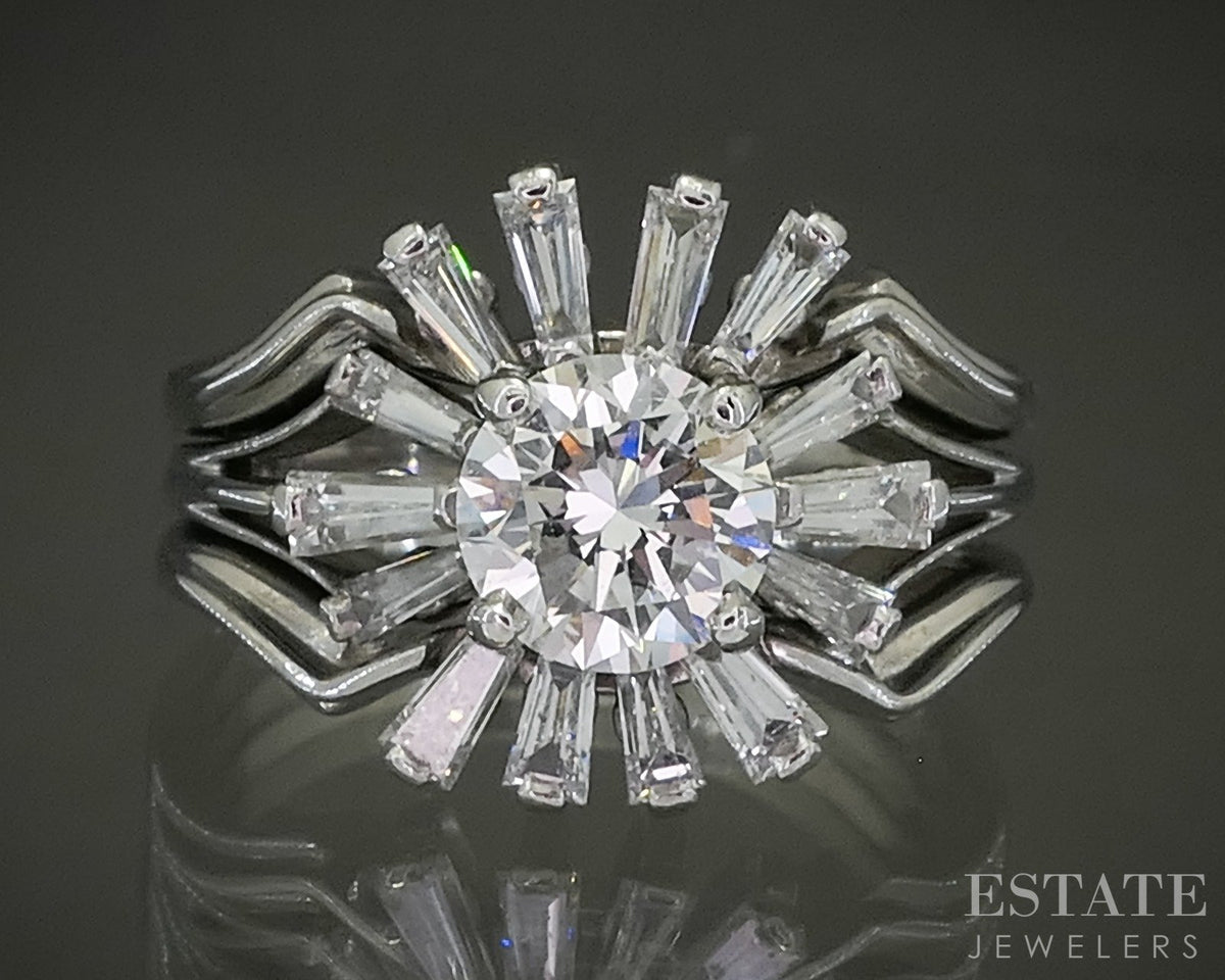 Vintage 18k White Gold Round Natural 1.85ctw Diamond Ballerina Ring p27783