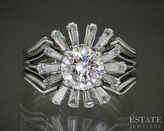 Vintage 18k White Gold Round Natural 1.85ctw Diamond Ballerina Ring p27783