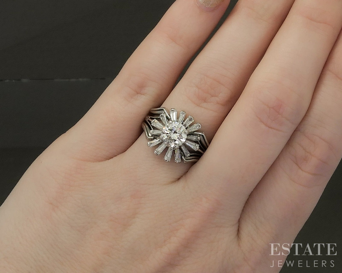 Vintage 18k White Gold Round Natural 1.85ctw Diamond Ballerina Ring p27783