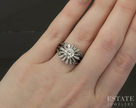 Vintage 18k White Gold Round Natural 1.85ctw Diamond Ballerina Ring p27783
