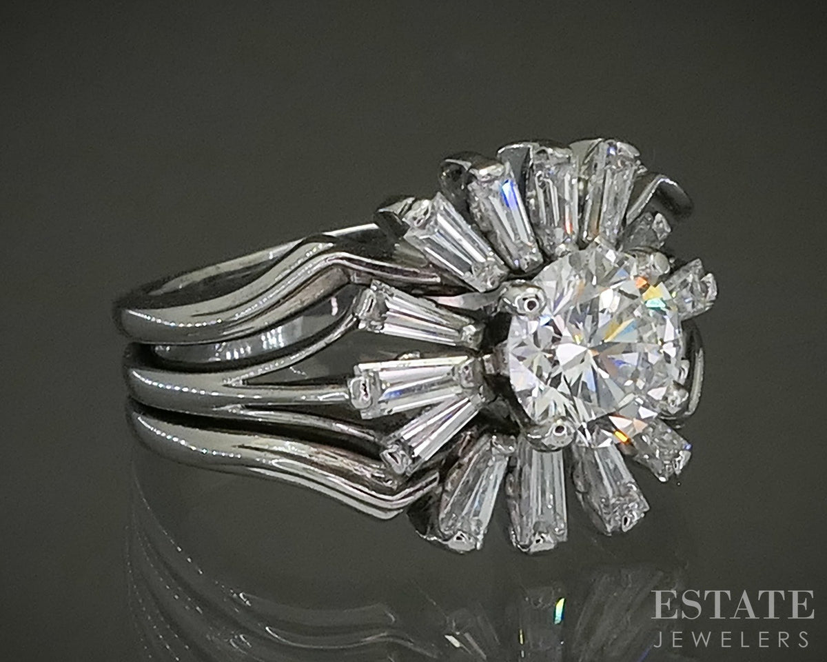 Vintage 18k White Gold Round Natural 1.85ctw Diamond Ballerina Ring p27783