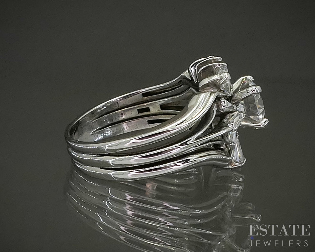 Vintage 18k White Gold Round Natural 1.85ctw Diamond Ballerina Ring p27783