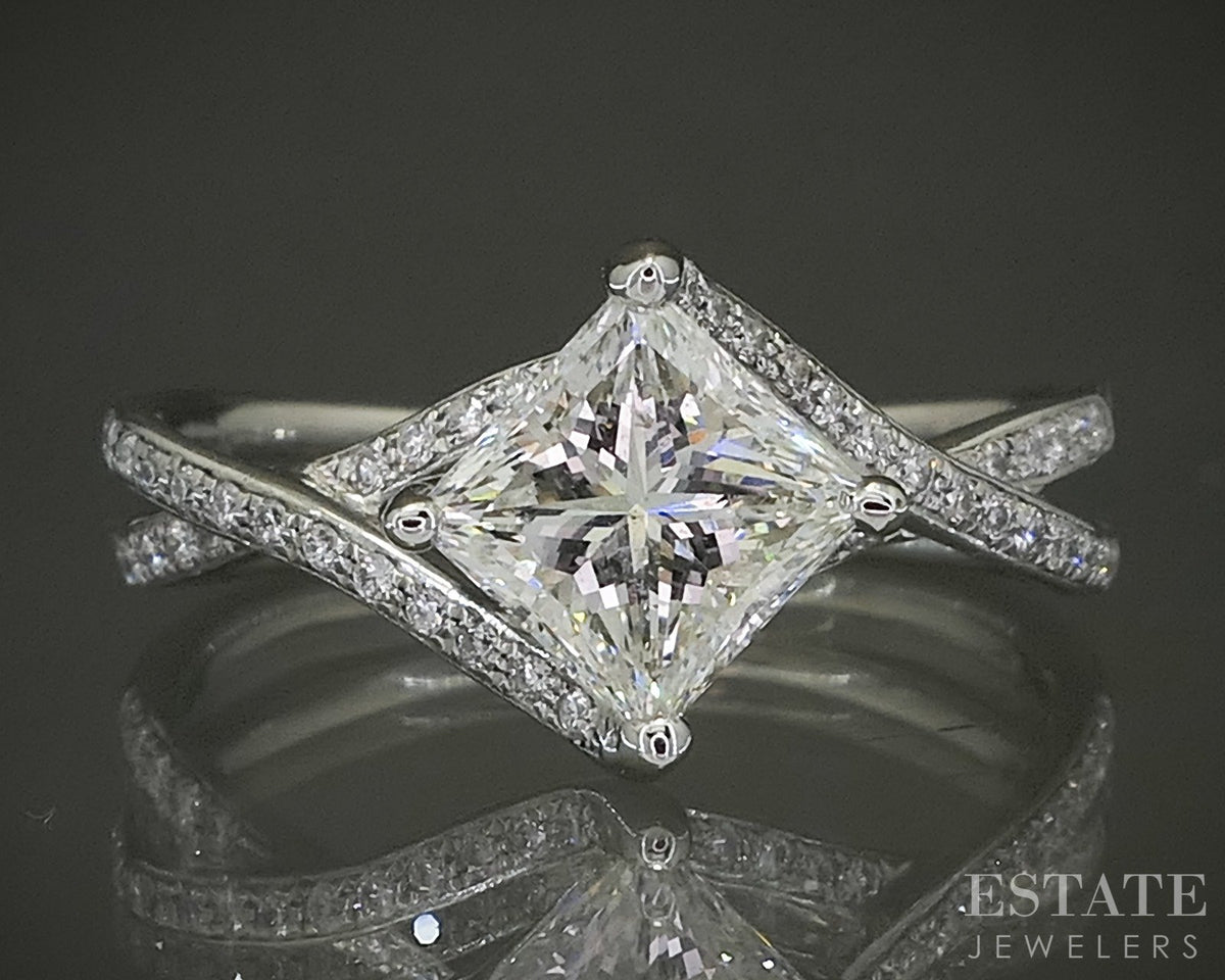 18k White Gold Princess EGL Natural 1.04ct Diamond Engagement Ring 3g p27570