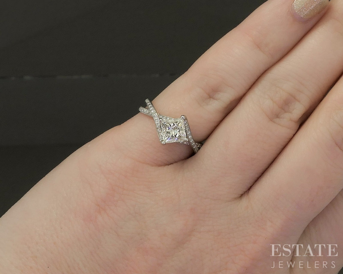18k White Gold Princess EGL Natural 1.04ct Diamond Engagement Ring 3g p27570