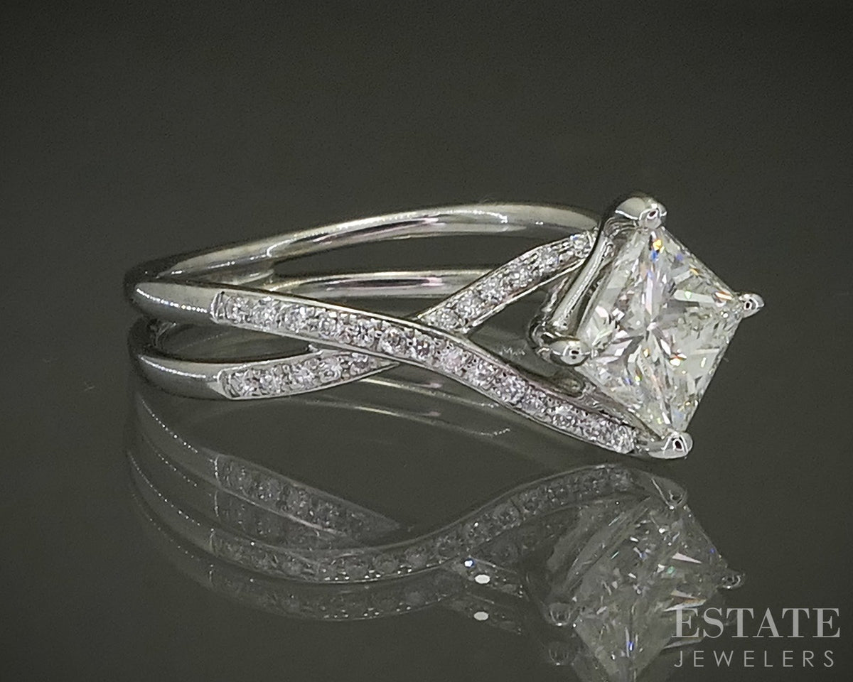 18k White Gold Princess EGL Natural 1.04ct Diamond Engagement Ring 3g p27570