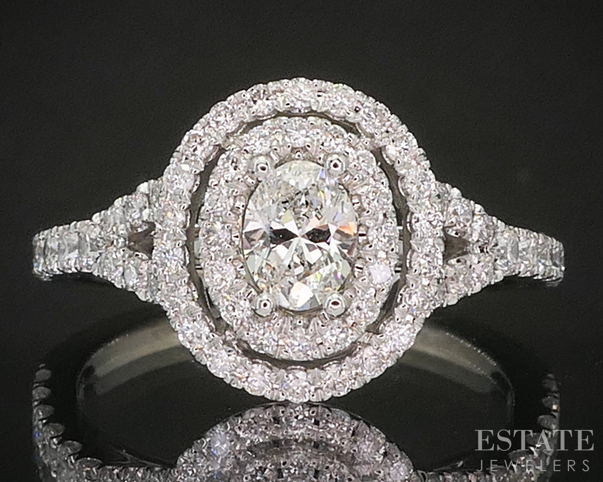 14k White Gold Oval Natural .81ctw Diamond Halo Engagement Ring 3.4g p29440