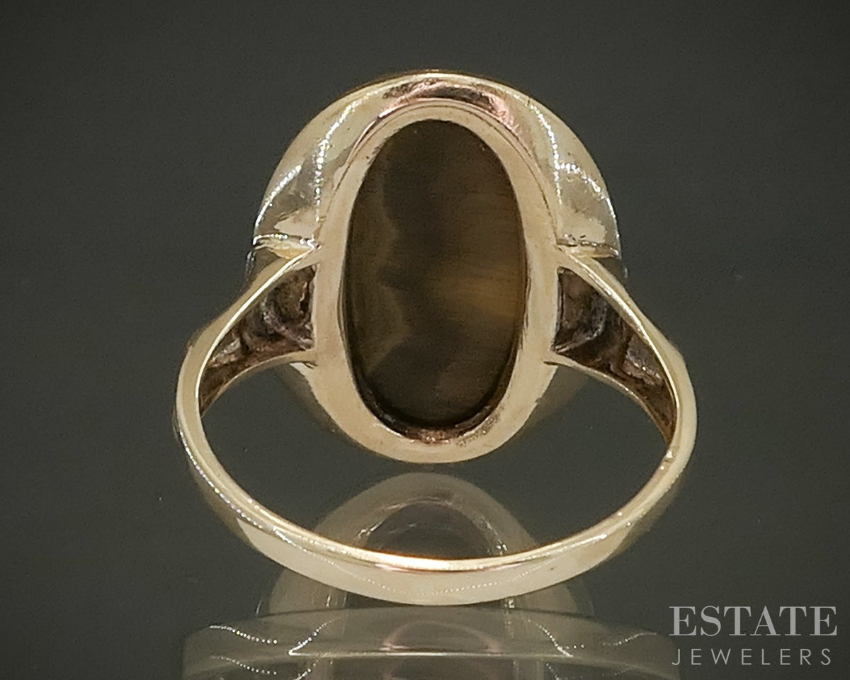 Antique 10k Yellow Gold Natural Tigers Eye Cameo Ladies Ring 3.0g p28938