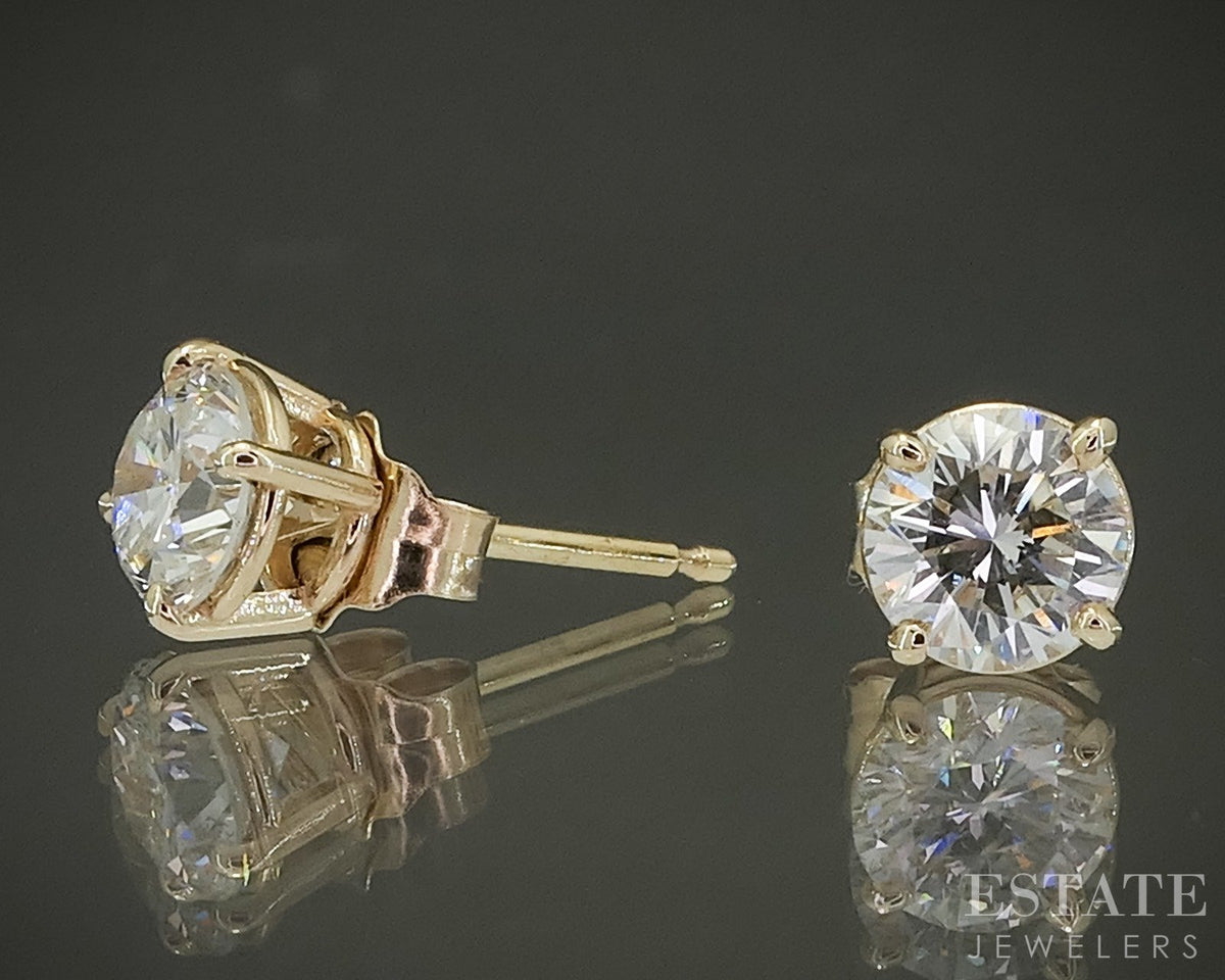 14k Yellow Gold Round Natural .84ctw Diamond Stud Earrings p28888