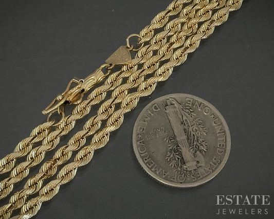 14k Yellow Gold 2.6mm Diamond Cut Rope Chain Link Necklace 10.4g 22"L p29350