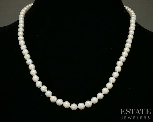 14k Yellow Gold 6mm Cultured Akoya Pearl Ladies Necklace 18"L p28924