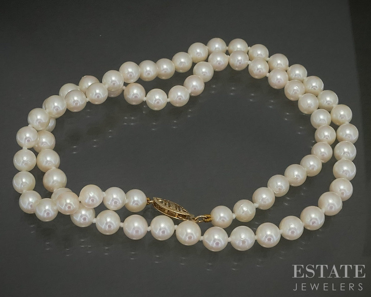 14k Yellow Gold 6mm Cultured Akoya Pearl Ladies Necklace 18"L p28924