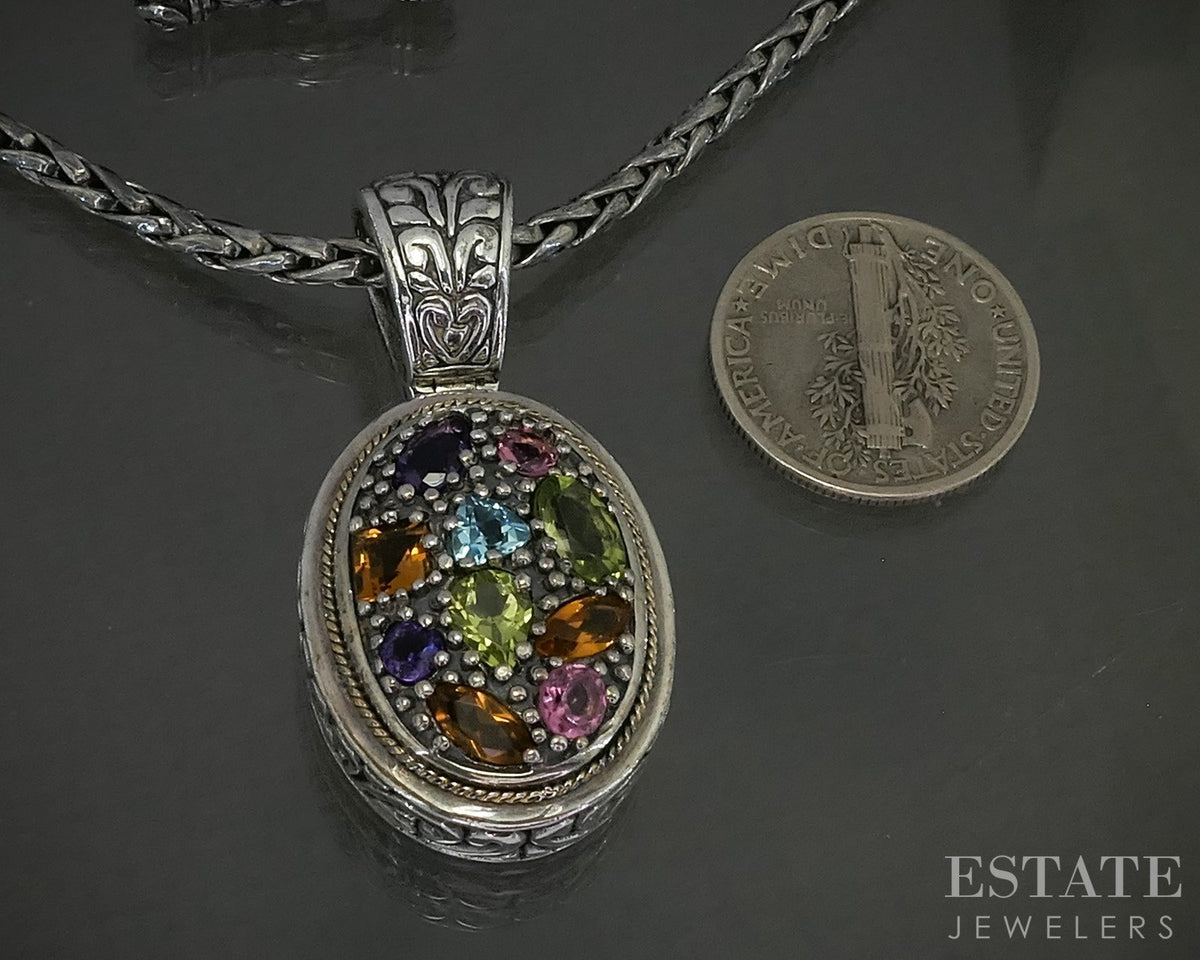 18k Sterling EFFY Natural Multi Gem Balissima Ladies Necklace 32g 18"L p29082