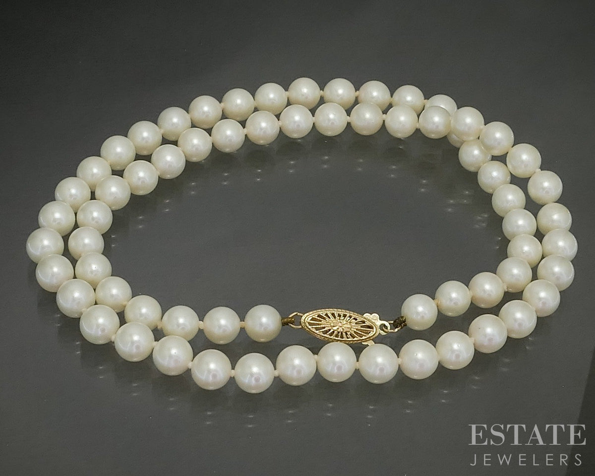 14k Yellow Gold 5.5mm Cultured Akoya Pearl Ladies Necklace 18"L p28926