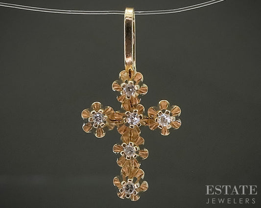 Vintage 14k Yellow Gold Natural Diamond Cross Pendant 0.5g p29243