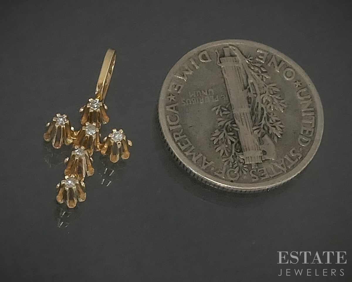 Vintage 14k Yellow Gold Natural Diamond Cross Pendant 0.5g p29243