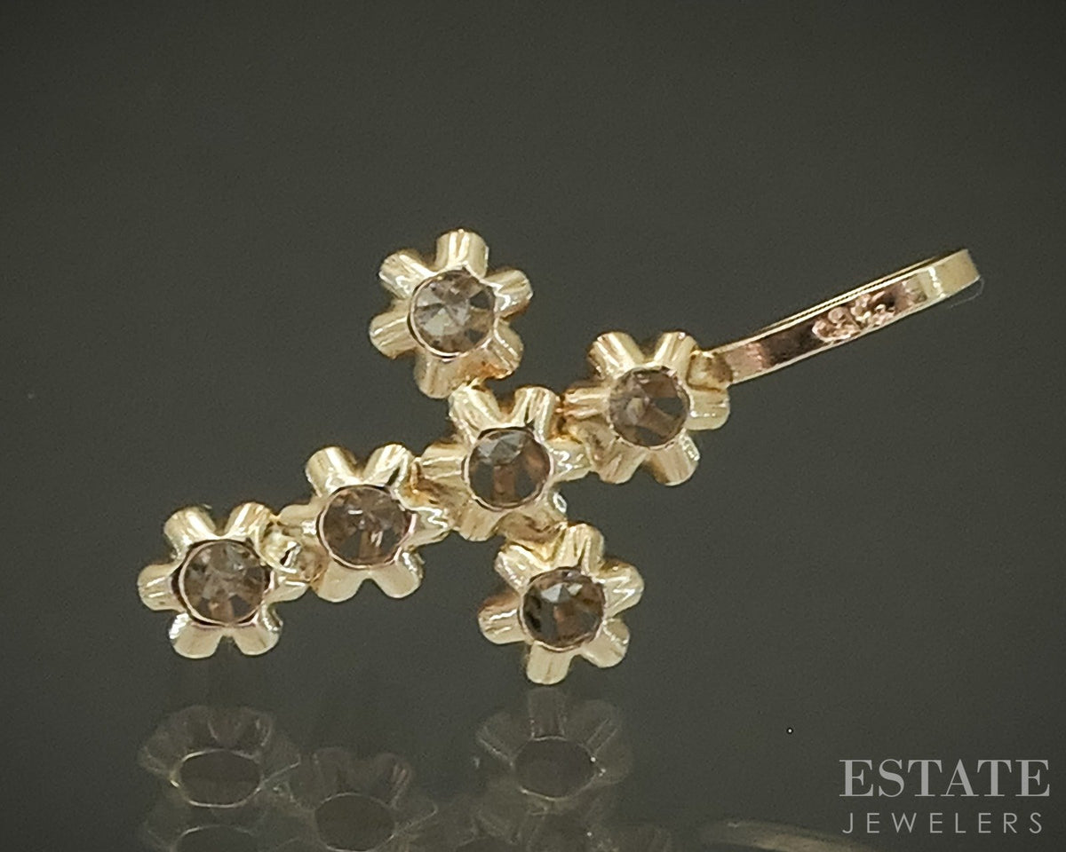Vintage 14k Yellow Gold Natural Diamond Cross Pendant 0.5g p29243