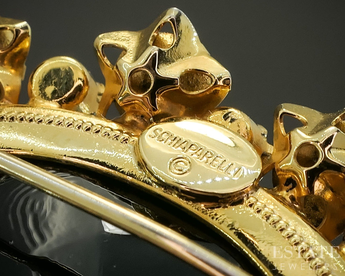Vintage Gold Tone Elsa Schiaparelli Red Rhinestone Pin Brooch p29245