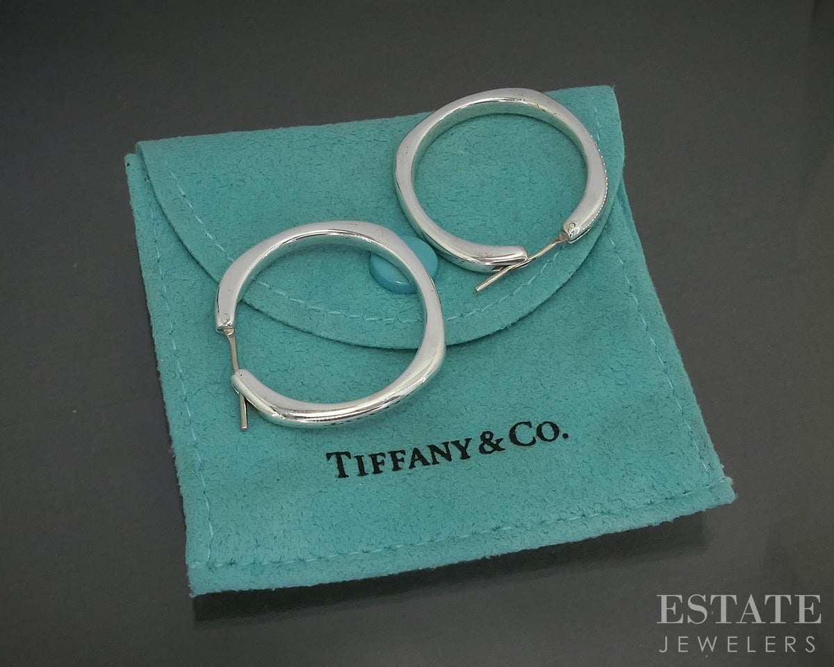 Sterling Silver Tiffany & Co. Cushion Hoop Ladies Earrings 11.8g p29085