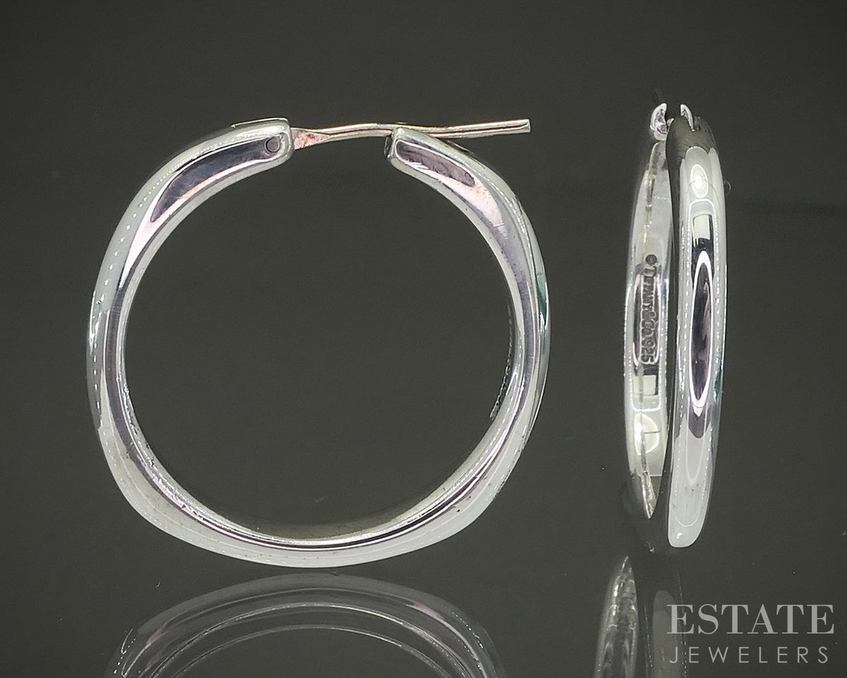 Sterling Silver Tiffany & Co. Cushion Hoop Ladies Earrings 11.8g p29085