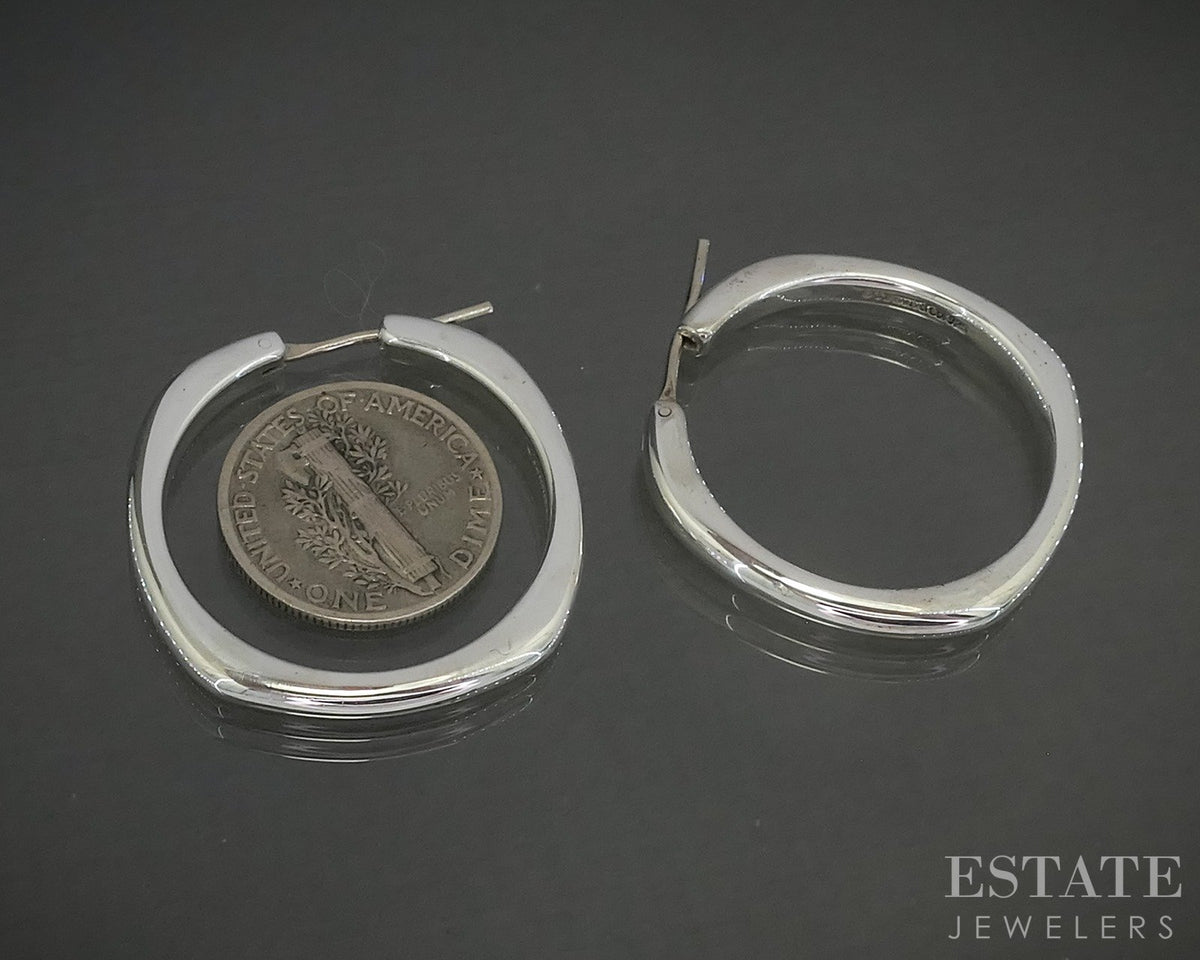 Sterling Silver Tiffany & Co. Cushion Hoop Ladies Earrings 11.8g p29085