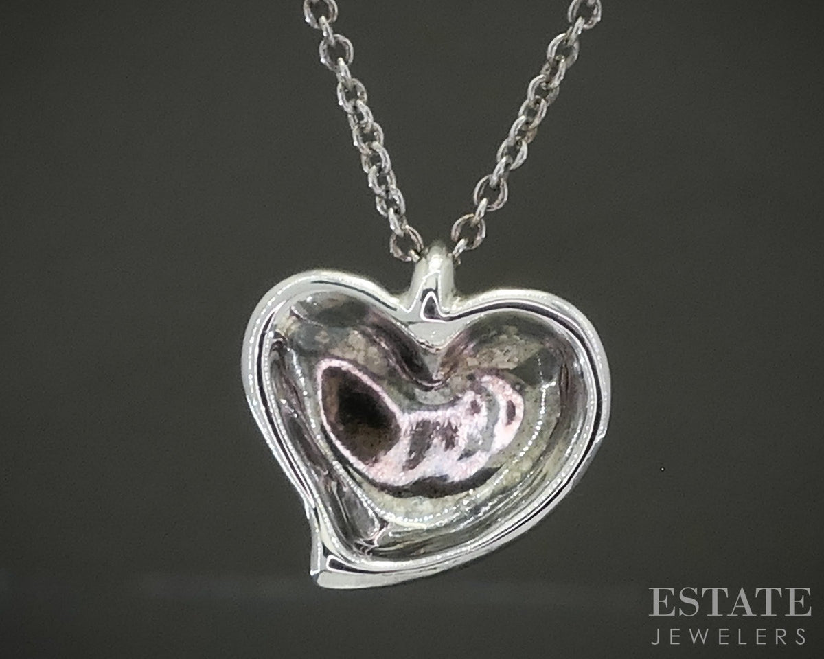 Sterling Tiffany & Co. Elsa Peretti Carved Heart Necklace 3.8g 16"L p29086