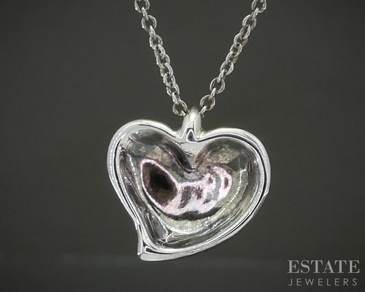 Sterling Tiffany & Co. Elsa Peretti Carved Heart Necklace 3.8g 16"L p29086