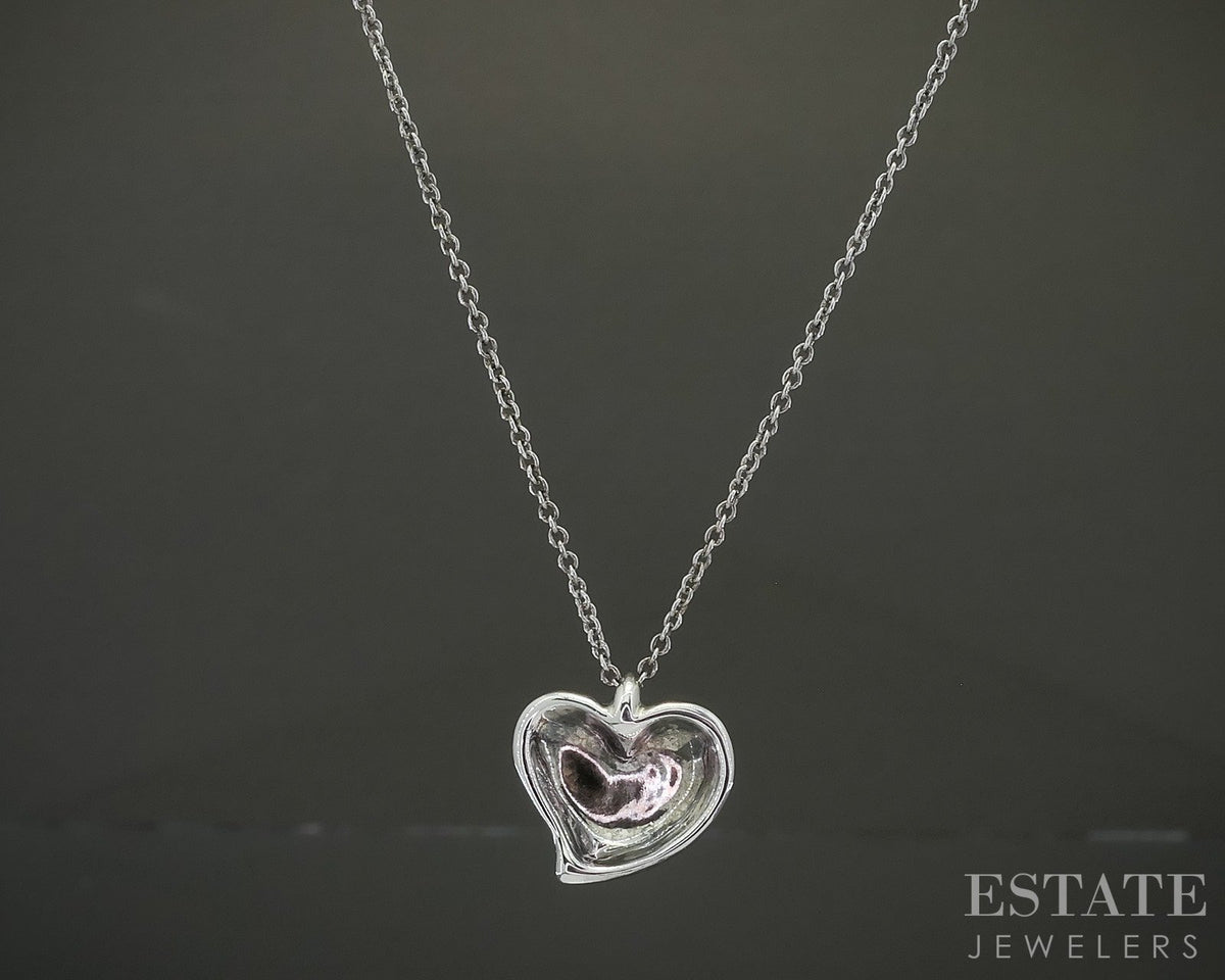 Sterling Tiffany & Co. Elsa Peretti Carved Heart Necklace 3.8g 16"L p29086
