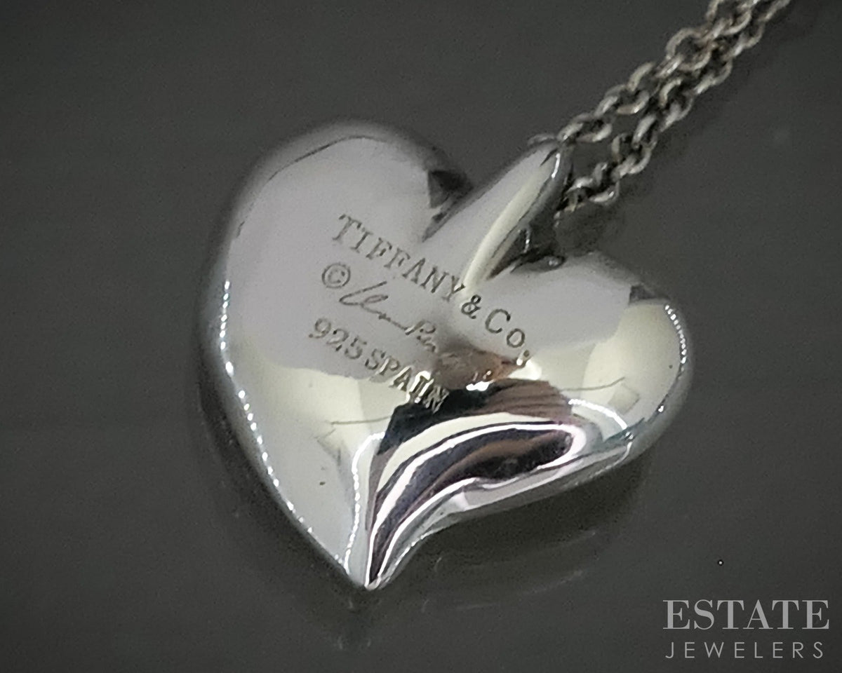 Sterling Tiffany & Co. Elsa Peretti Carved Heart Necklace 3.8g 16"L p29086