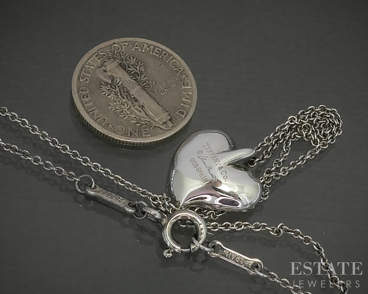 Sterling Tiffany & Co. Elsa Peretti Carved Heart Necklace 3.8g 16"L p29086