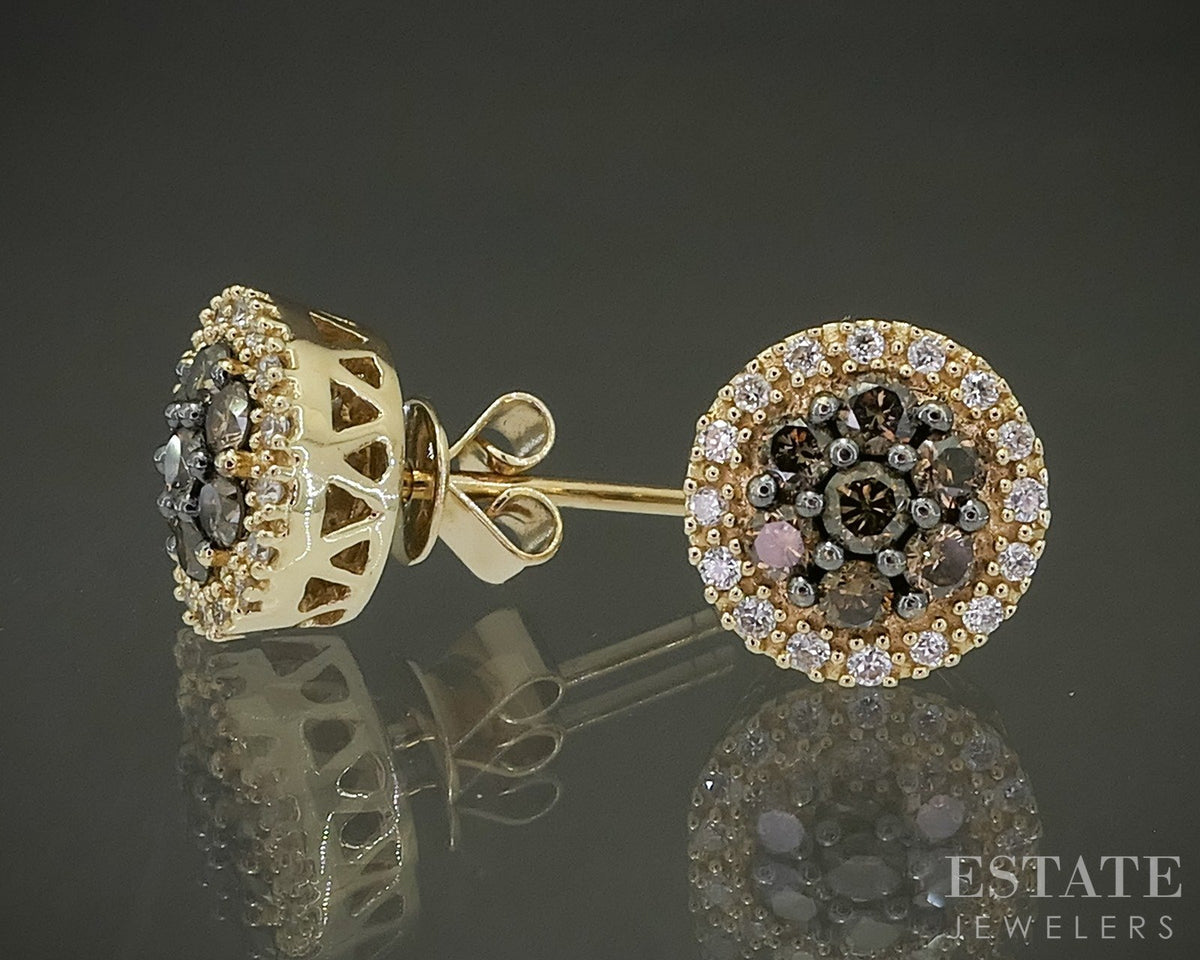 14k Honey Gold LeVian Natural .58ctw Diamond Button Stud Earrings 3g p29223