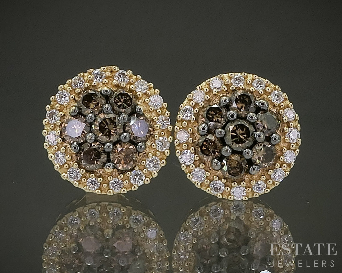 14k Honey Gold LeVian Natural .58ctw Diamond Button Stud Earrings 3g p29223