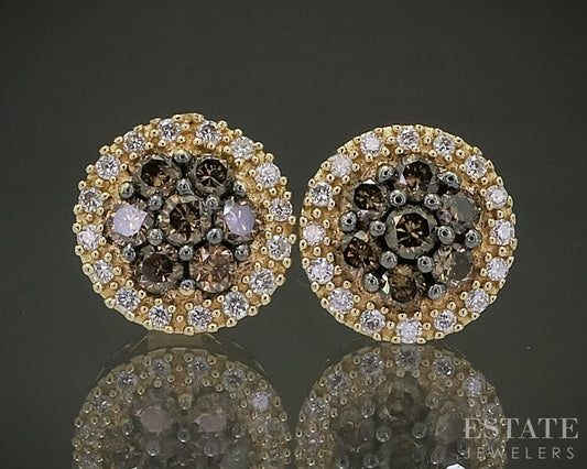 14k Honey Gold LeVian Natural .58ctw Diamond Button Stud Earrings 3g p29223