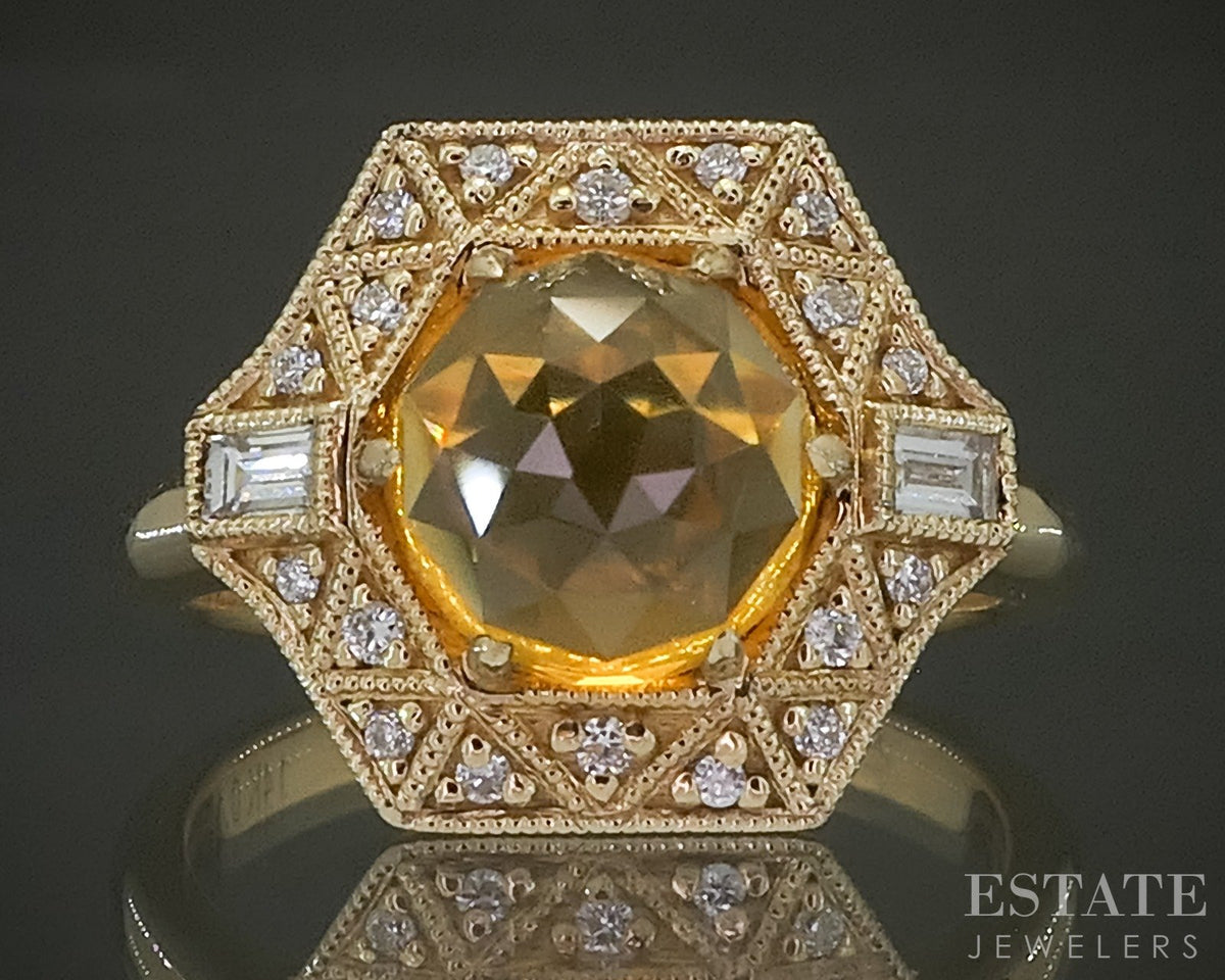 14k Yellow Gold 1.72ct Natural Citrine & Diamond Ladies Ring 4.8g p31126