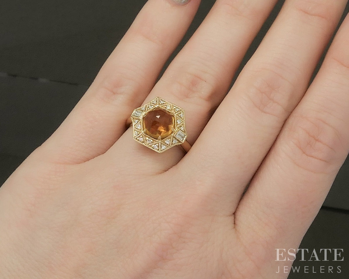 14k Yellow Gold 1.72ct Natural Citrine & Diamond Ladies Ring 4.8g p31126