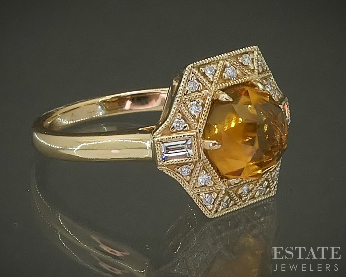 14k Yellow Gold 1.72ct Natural Citrine & Diamond Ladies Ring 4.8g p31126