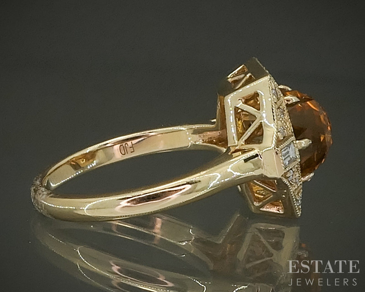 14k Yellow Gold 1.72ct Natural Citrine & Diamond Ladies Ring 4.8g p31126