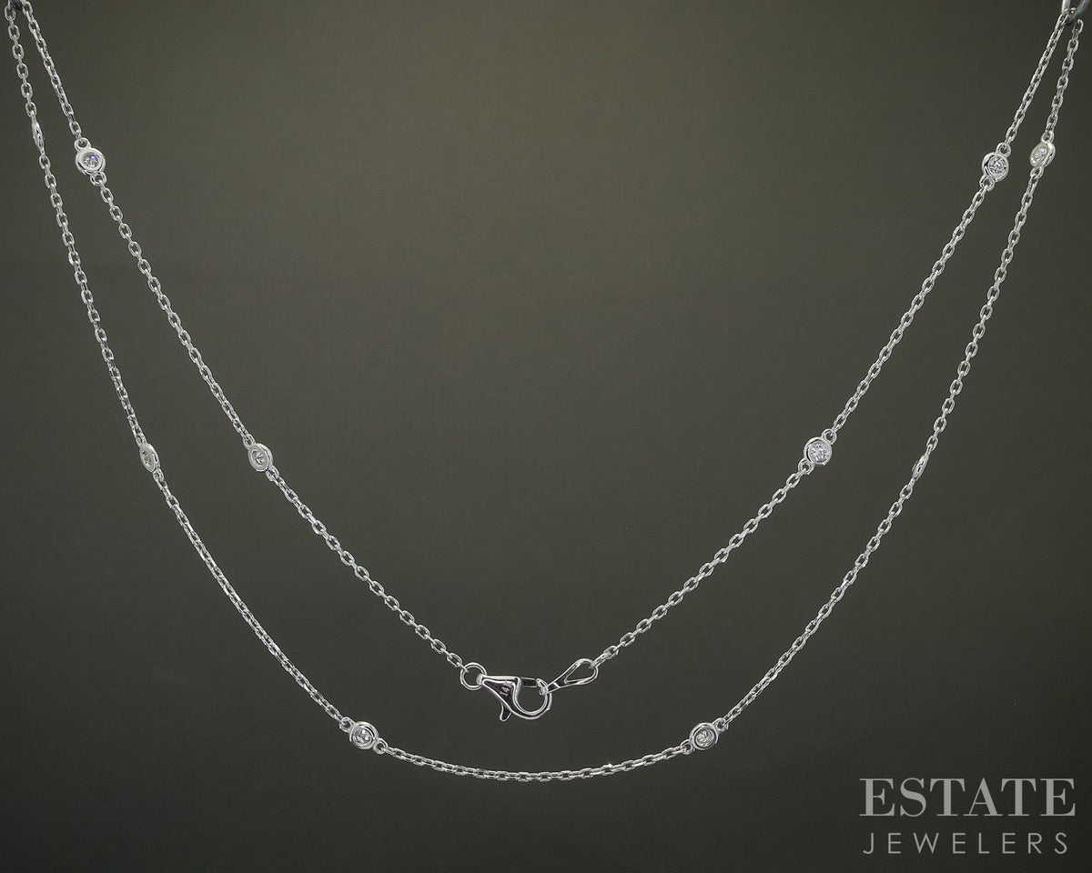 14k White Gold Natural .33ctw Diamond Station Necklace 3.3g 18"L p30910