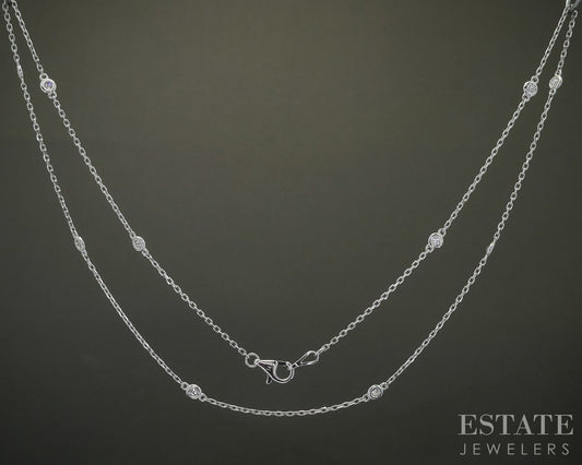 14k White Gold Natural .33ctw Diamond Station Necklace 3.3g 18"L p30910