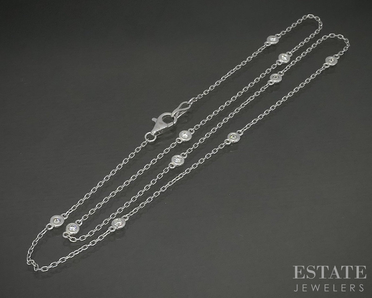 14k White Gold Natural .33ctw Diamond Station Necklace 3.3g 18"L p30910