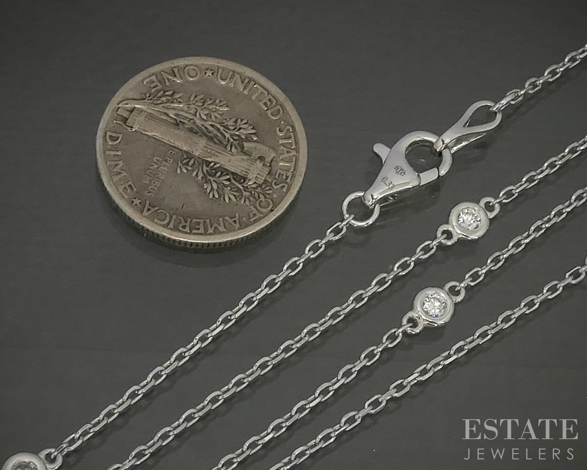 14k White Gold Natural .33ctw Diamond Station Necklace 3.3g 18"L p30910