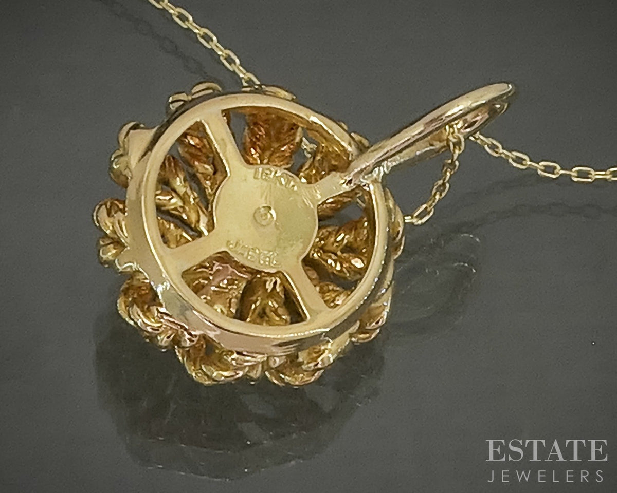 18k Yellow Gold Jabel Natural .10ct Diamond Flower Necklace 3.8g 18"L p29768