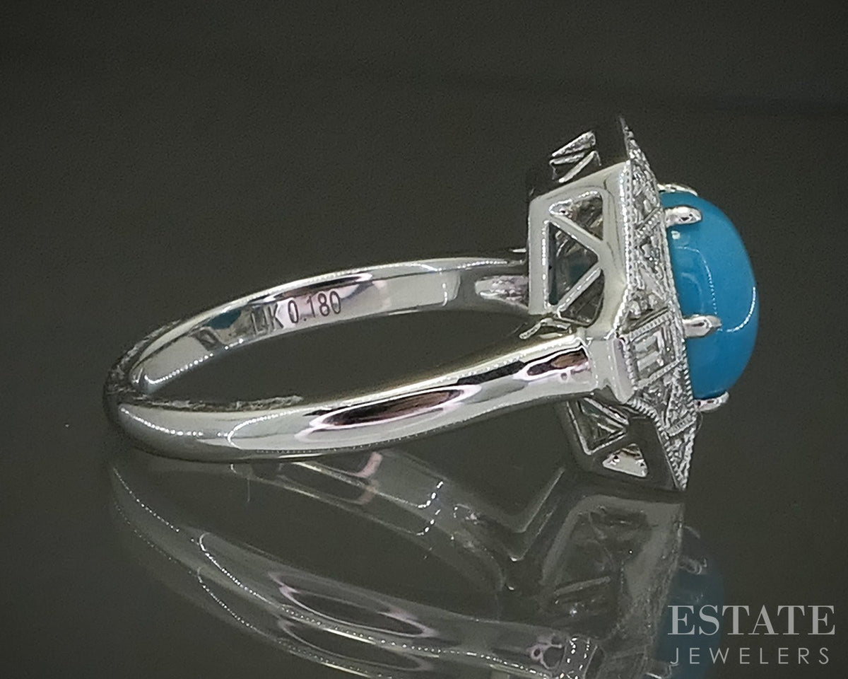 14k White Gold 1.64ct Natural Turquoise & Diamond Ladies Ring 4.7g p31039