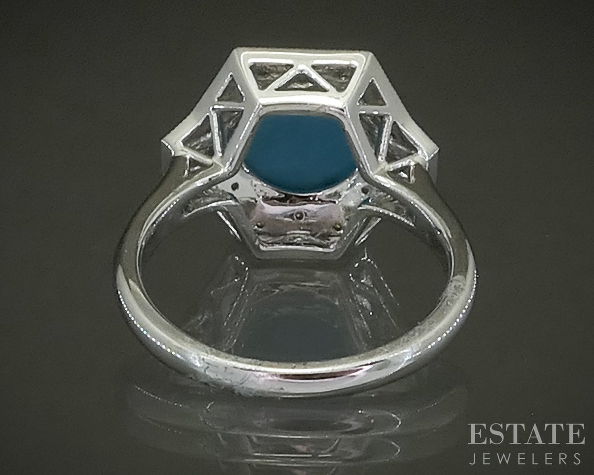 14k White Gold 1.64ct Natural Turquoise & Diamond Ladies Ring 4.7g p31039