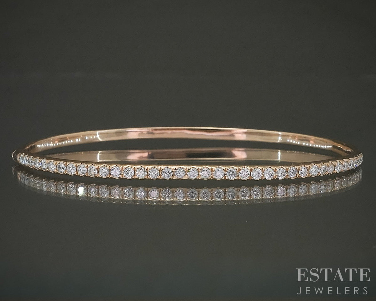 14k Rose Gold Round Natural .78ctw Diamond Hinged Bangle Bracelet 8.2g p27561