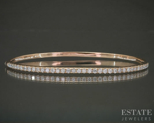 14k Rose Gold Round Natural .78ctw Diamond Hinged Bangle Bracelet 8.2g p27561